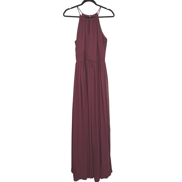 Levkoff Women's Burgundy Chiffon Halter Neck Elegant Formal Maxi Dress Size 10 - Picture 2 of 10